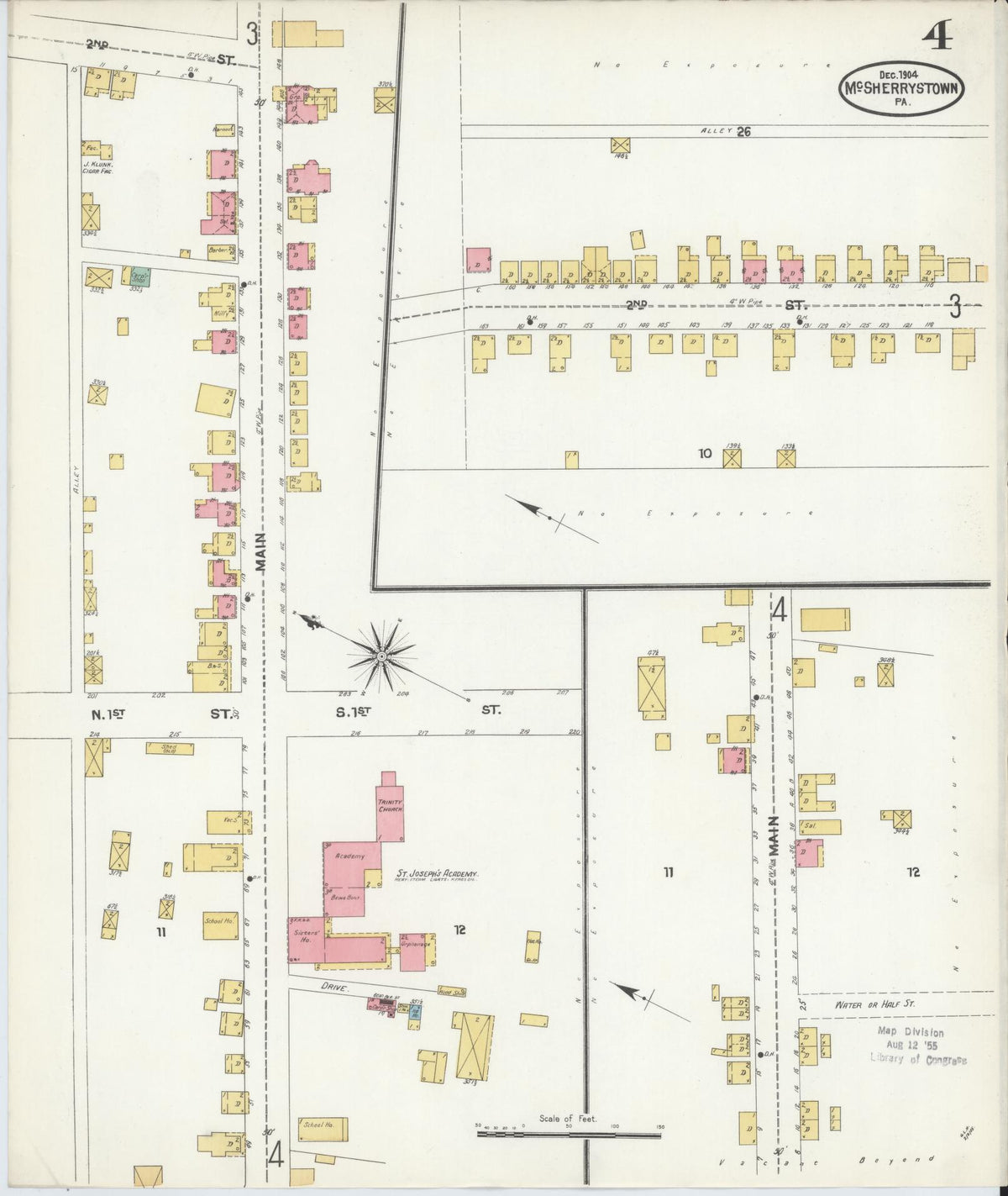 Sanborn Fire Insurance Map from McSherrystown, Adams County, Pennsylvania (1904), Sheet #0004 - Historic Sanborn Fire Insurance Map Print, vintage old map wall art, antique decor, genealogy gift, Pennsylvania Pennsylvania map
