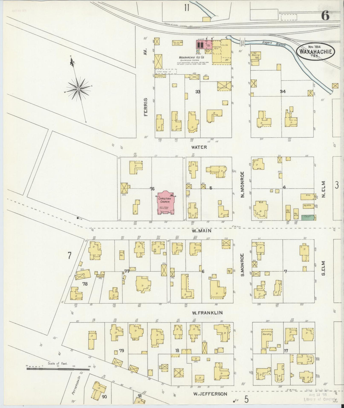 Sanborn Fire Insurance Map from Waxahachie, Ellis County, Texas (1904), Sheet #0006 - Complete Map Set gallery image, historic Sanborn map, vintage wall art, Texas Texas