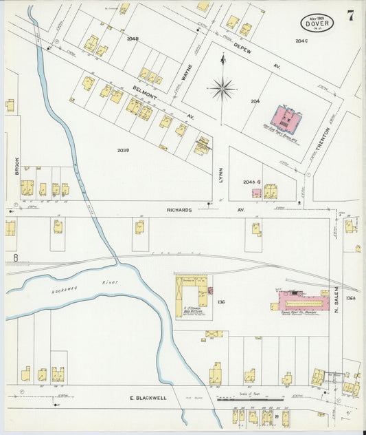 Sanborn Fire Insurance Map from Dover, Morris County, New Jersey (1909), Sheet #0007 - Historic Sanborn Fire Insurance Map Print, vintage old map wall art, antique decor, genealogy gift, New Jersey New Jersey map