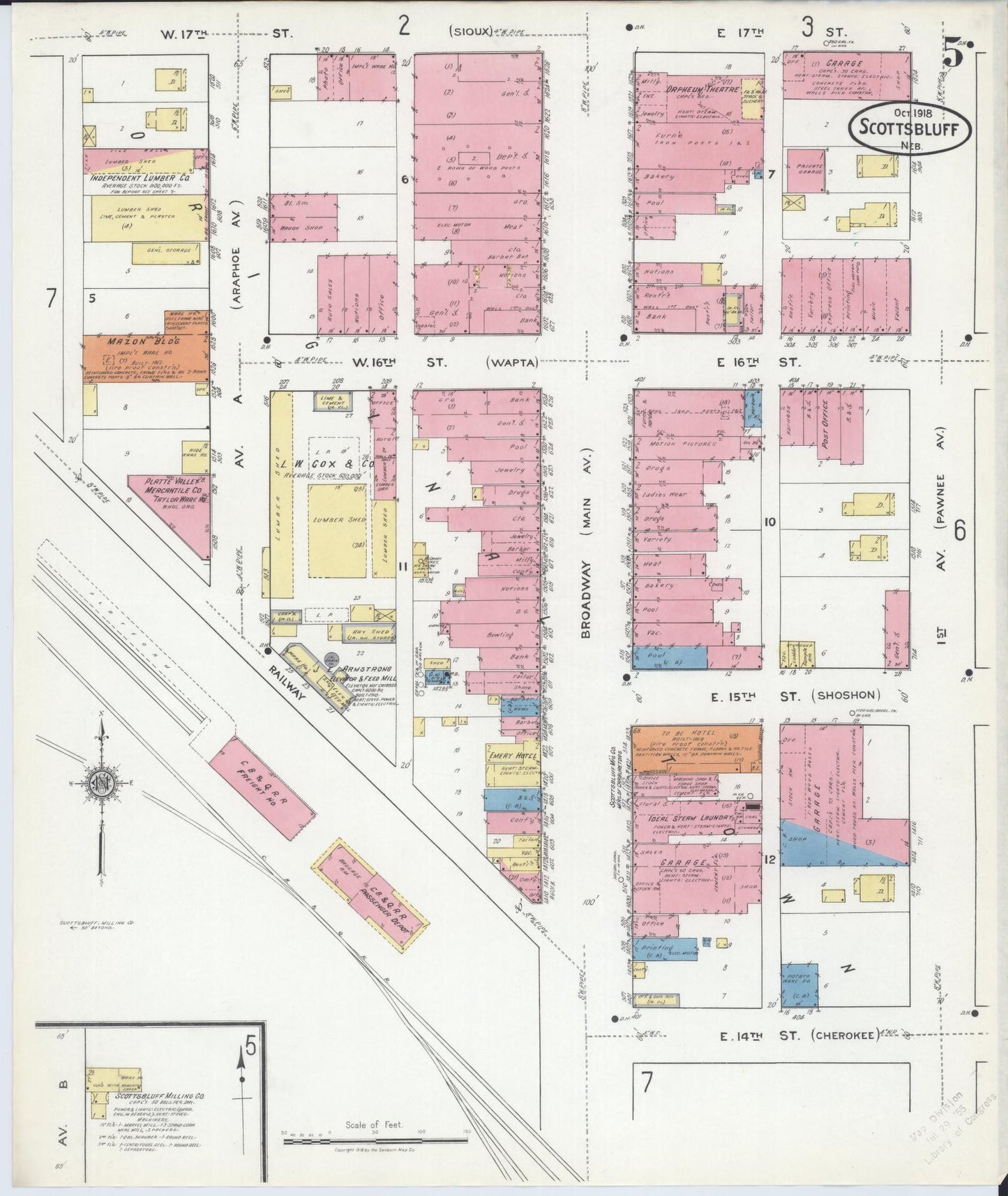 Sanborn Fire Insurance Map from Scottsbluff, Scotts Bluff County, Nebraska (1918), Sheet #0005 - Complete Map Set gallery image, historic Sanborn map, vintage wall art, Nebraska Nebraska