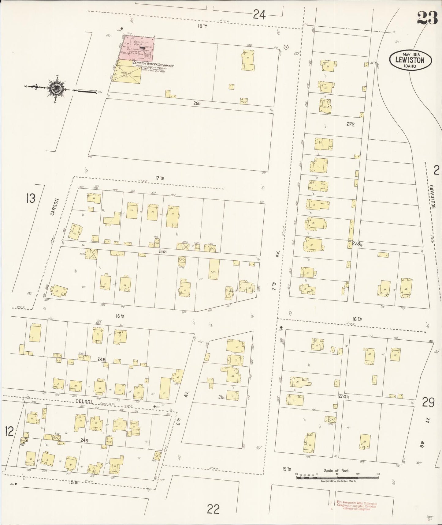 Sanborn Fire Insurance Map from Lewiston, Nez Perce County, Idaho (1918), Sheet #0023 - Complete Map Set gallery image, historic Sanborn map, vintage wall art, Idaho Idaho