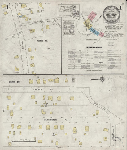 Sanborn Fire Insurance Map from Bourne, Barnstable County, Massachusetts (1924), Sheet #0001 - Complete Map Set gallery image, historic Sanborn map, vintage wall art, Massachusetts Massachusetts