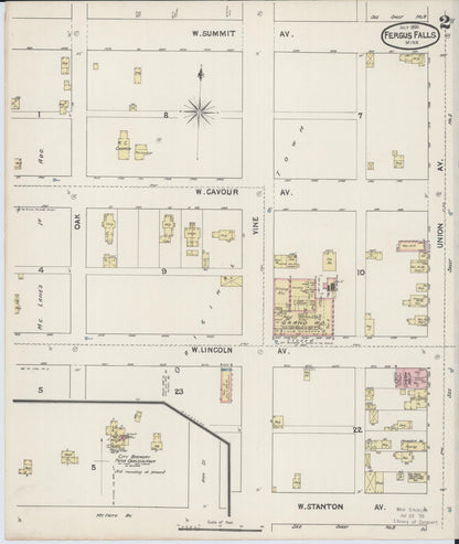 Sanborn Fire Insurance Map from Fergus Falls, Otter Tail County, Minnesota (1890), Sheet #0002 - Complete Map Set gallery image, historic Sanborn map, vintage wall art, Minnesota Minnesota