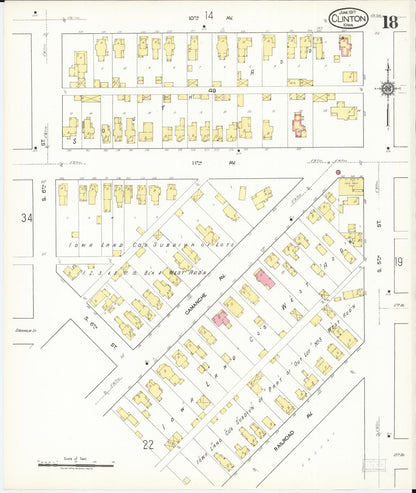 Sanborn Fire Insurance Map from Clinton, Clinton County, Iowa (1917), Sheet #0018 - Historic Sanborn Fire Insurance Map Print, vintage old map wall art