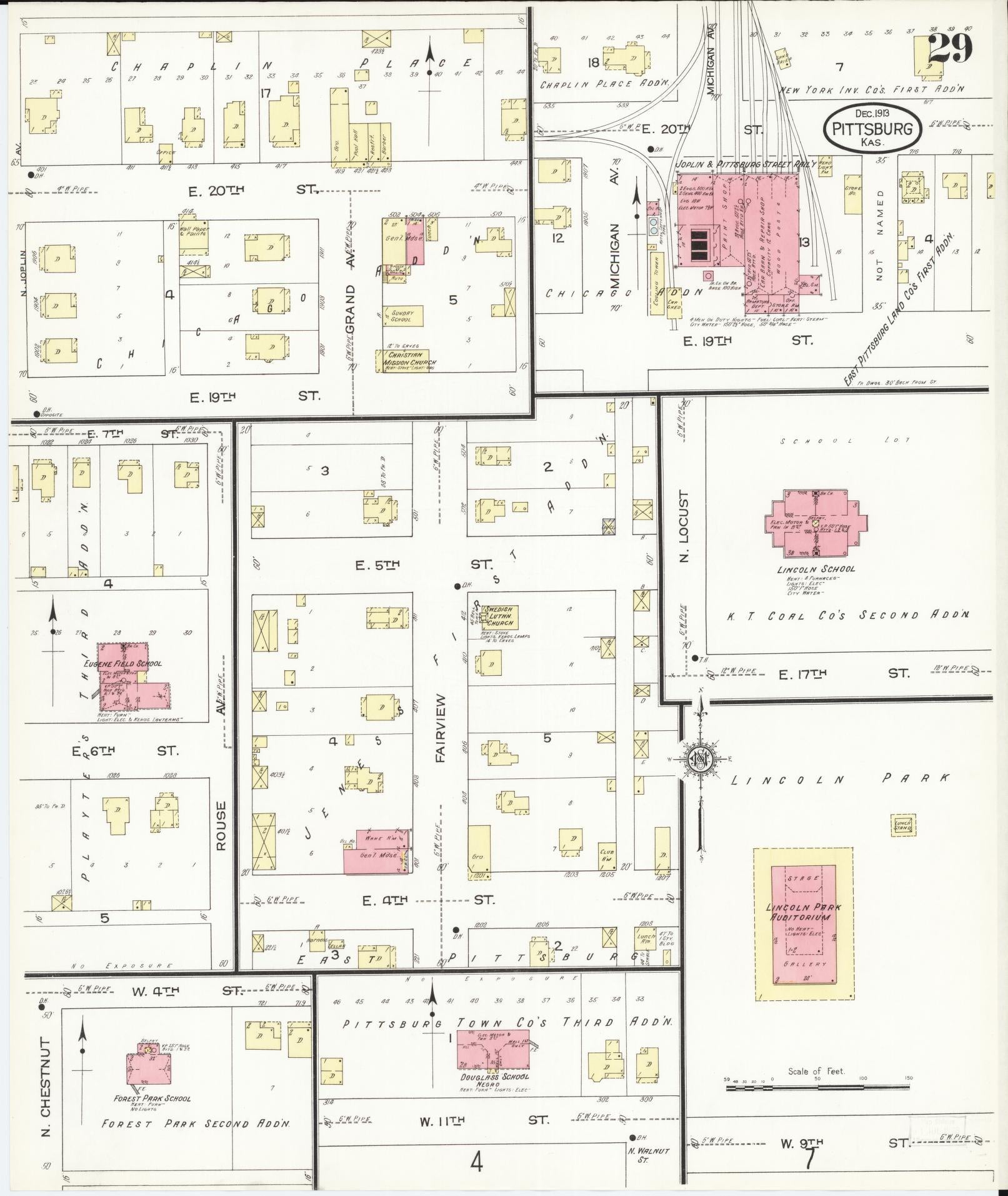 Sanborn Fire Insurance Map from Pittsburg, Crawford County, Kansas (1913), Sheet #0029 - Complete Map Set gallery image, historic Sanborn map, vintage wall art, Kansas Kansas