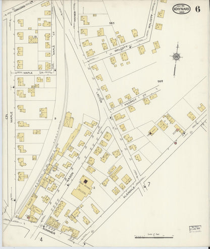 Sanborn Fire Insurance Map from Maynard, Middlesex County, Massachusetts (1915), Sheet #0006 - Historic Sanborn Fire Insurance Map Print, vintage old map wall art, antique decor, genealogy gift, Massachusetts Massachusetts map