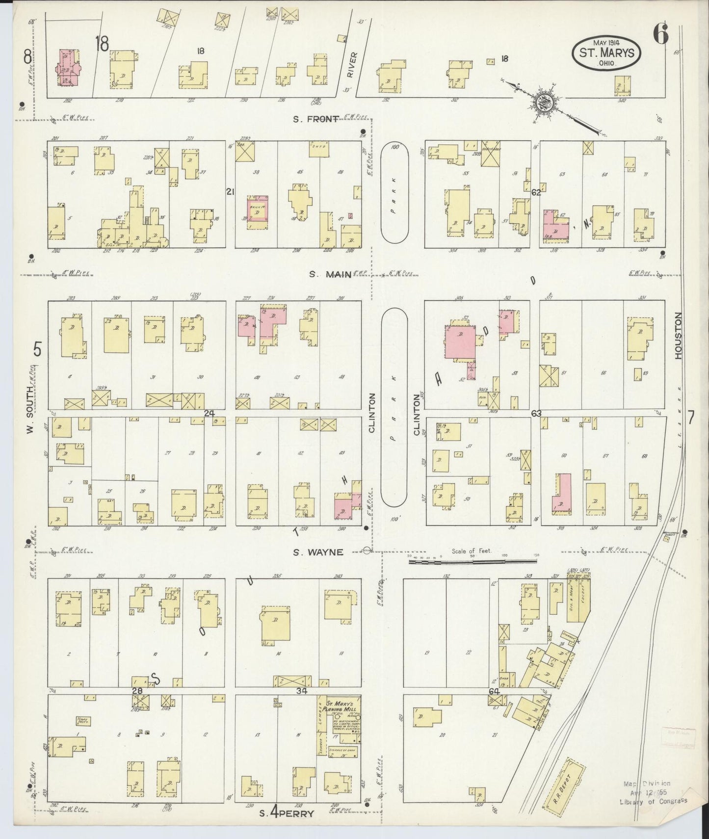 Sanborn Fire Insurance Map from Saint Marys, Auglaize County, Ohio (1914), Sheet #0006 - Complete Map Set gallery image, historic Sanborn map, vintage wall art, Ohio Ohio