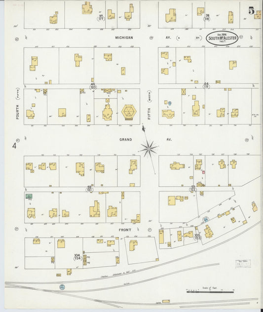 Sanborn Fire Insurance Map from South McAlester, Pittsburg County, Oklahoma (1898), Sheet #0005 - Historic Sanborn Fire Insurance Map Print, vintage old map wall art, antique decor, genealogy gift, Oklahoma Oklahoma map