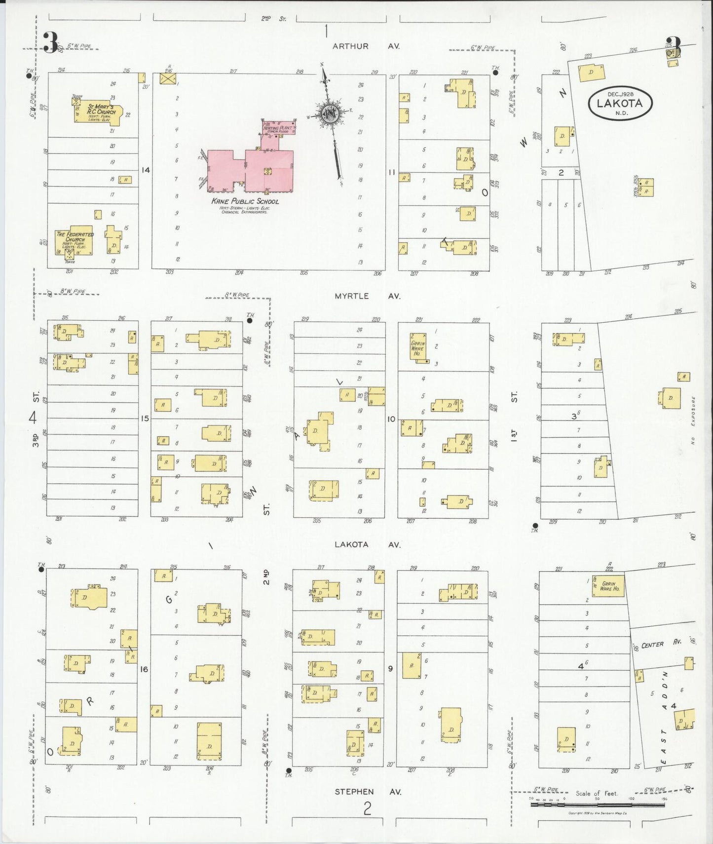Sanborn Fire Insurance Map from Lakota, Nelson County, North Dakota (1928), Sheet #0003 - Complete Map Set gallery image, historic Sanborn map, vintage wall art, North Dakota North Dakota