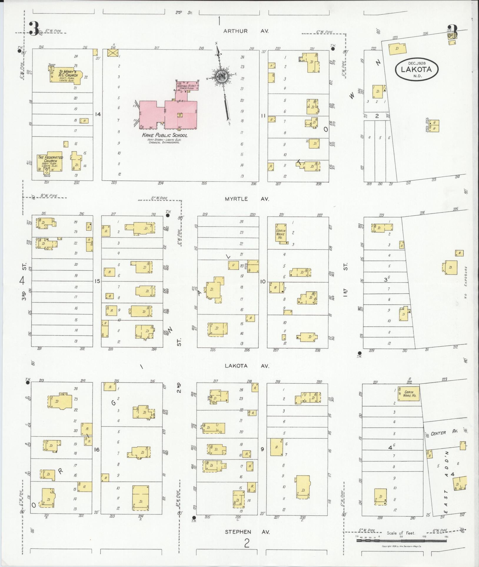 Sanborn Fire Insurance Map from Lakota, Nelson County, North Dakota (1928), Sheet #0003 - Complete Map Set gallery image, historic Sanborn map, vintage wall art, North Dakota North Dakota