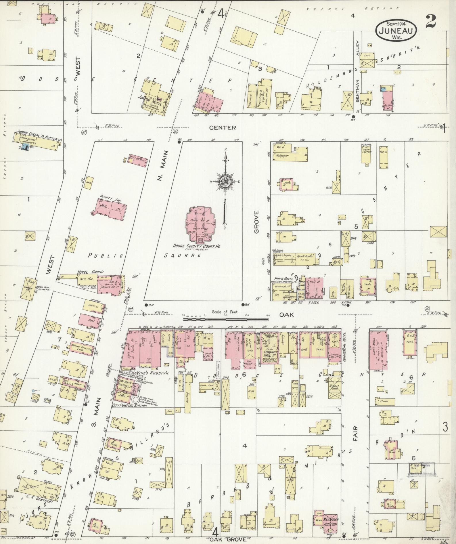Sanborn Fire Insurance Map from Juneau, Dodge County, Wisconsin (1914), Sheet #0002 - Complete Map Set gallery image, historic Sanborn map, vintage wall art, Wisconsin Wisconsin