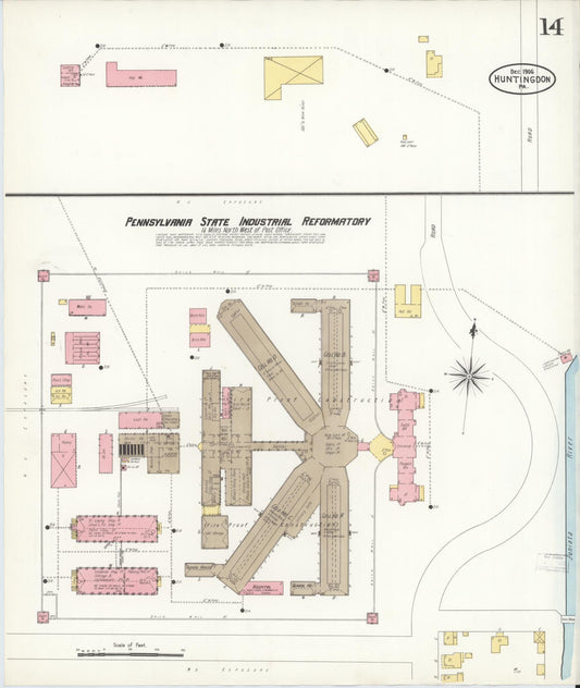 Sanborn Fire Insurance Map from Huntingdon, Huntingdon County, Pennsylvania (1906), Sheet #0014 - Historic Sanborn Fire Insurance Map Print, vintage old map wall art, antique decor, genealogy gift, Pennsylvania Pennsylvania map