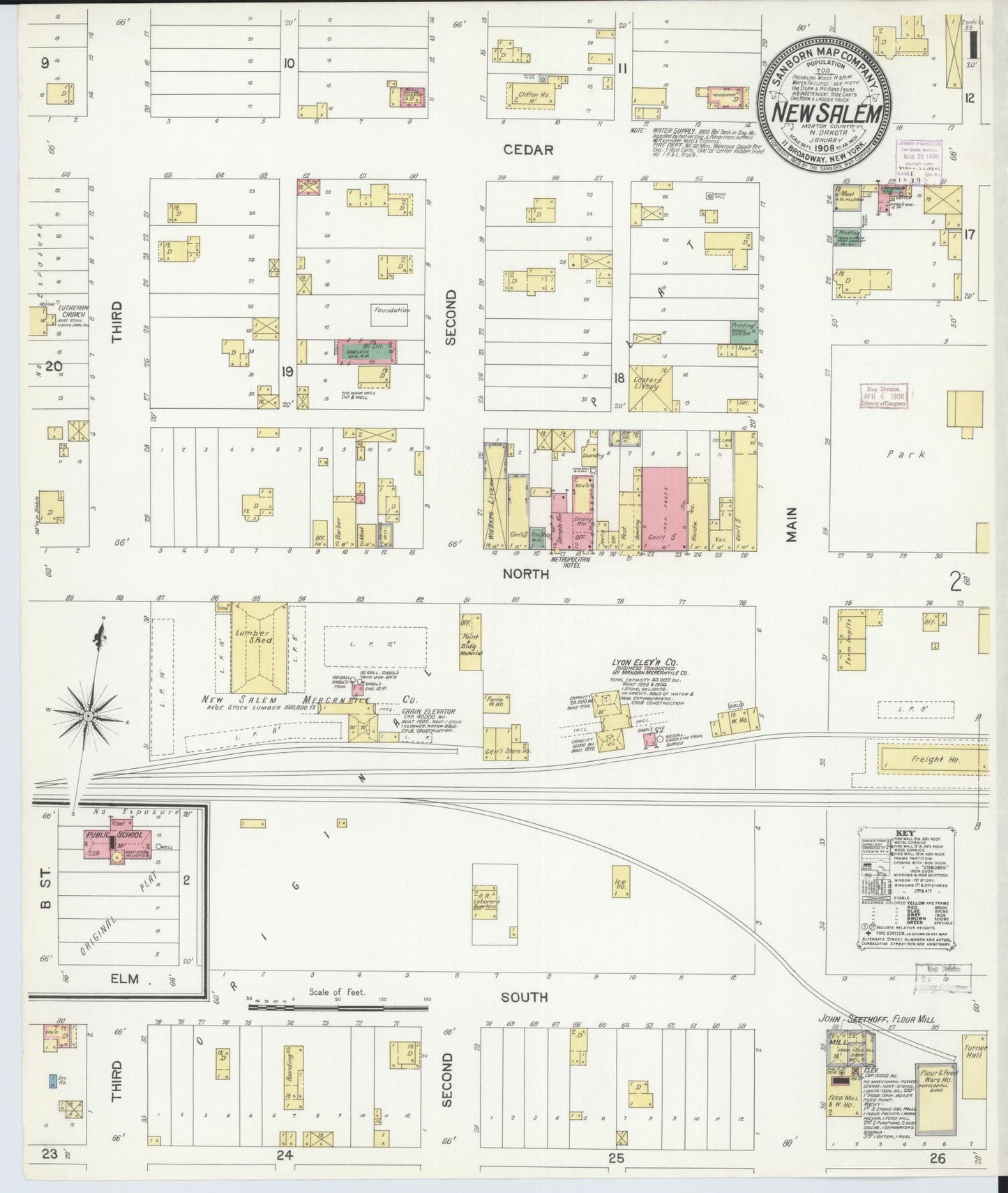 Sanborn Fire Insurance Map from New Salem, Morton County, North Dakota (1908), Sheet #0001 - Historic Sanborn Fire Insurance Map Print, vintage old map wall art, antique decor, genealogy gift, North Dakota North Dakota map