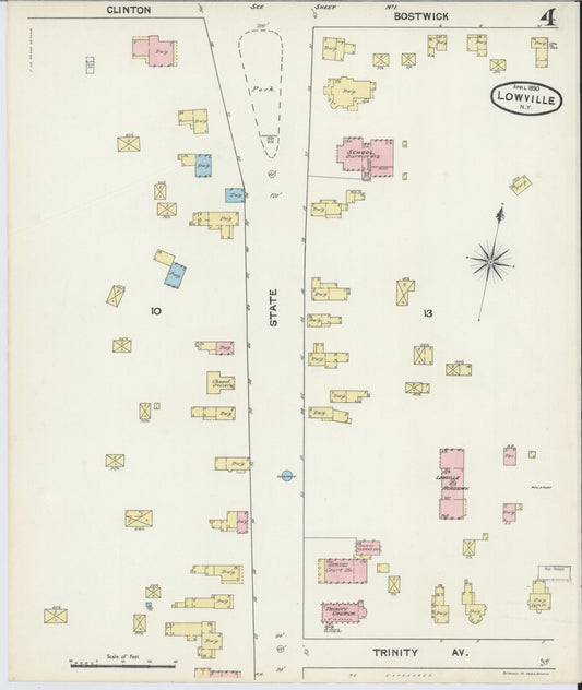 Sanborn Fire Insurance Map from Lowville, Lewis County, New York (1890), Sheet #0004 - Historic Sanborn Fire Insurance Map Print, vintage old map wall art, antique decor, genealogy gift, New York New York map