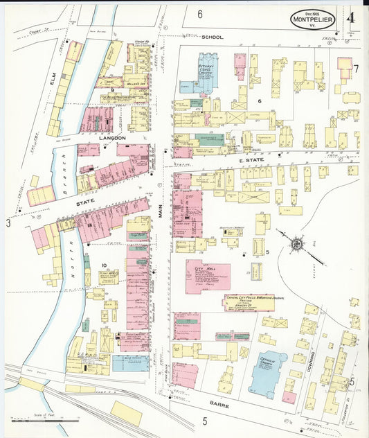 Sanborn Fire Insurance Map from Montpelier, Washington County, Vermont (1909), Sheet #0004 - Historic Sanborn Fire Insurance Map Print, vintage old map wall art, antique decor, genealogy gift, Vermont Vermont map