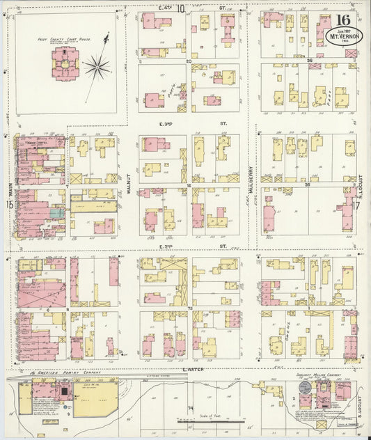 Sanborn Fire Insurance Map from Mount Vernon, Posey County, Indiana (1907), Sheet #0016 - Historic Sanborn Fire Insurance Map Print, vintage old map wall art, antique decor, genealogy gift, Indiana Indiana map
