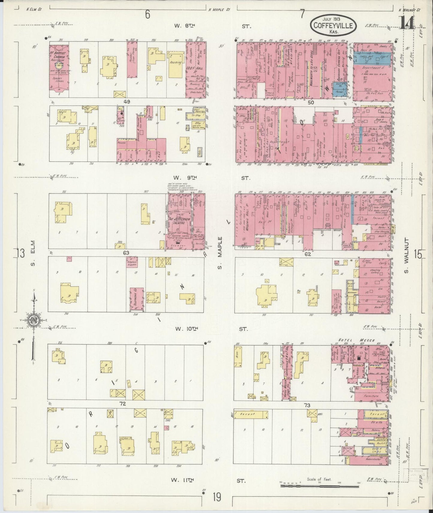 Sanborn Fire Insurance Map from Coffeyville, Montgomery County, Kansas (1913), Sheet #0014 - Complete Map Set gallery image, historic Sanborn map, vintage wall art, Kansas Kansas