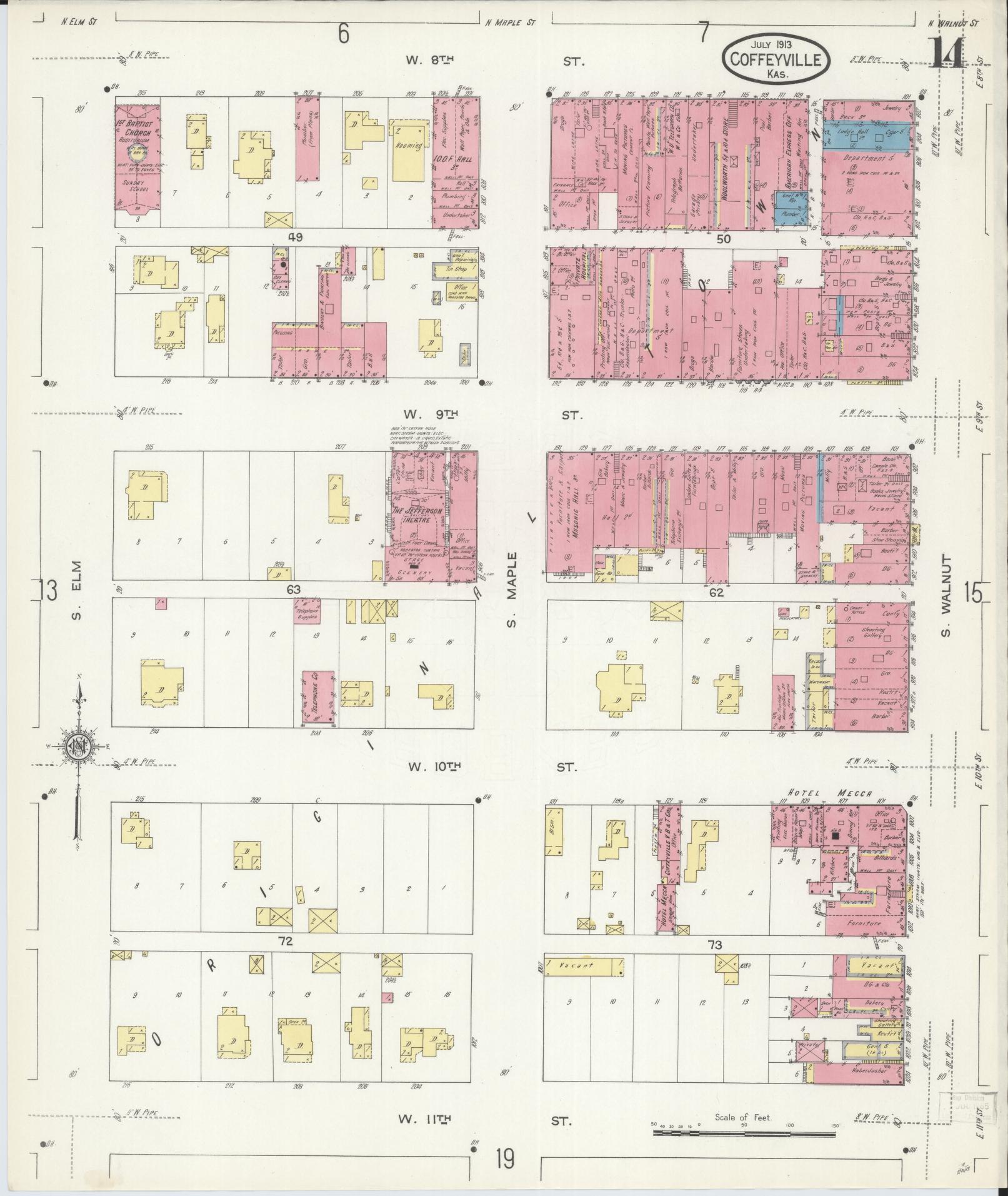 Sanborn Fire Insurance Map from Coffeyville, Montgomery County, Kansas (1913), Sheet #0014 - Complete Map Set gallery image, historic Sanborn map, vintage wall art, Kansas Kansas