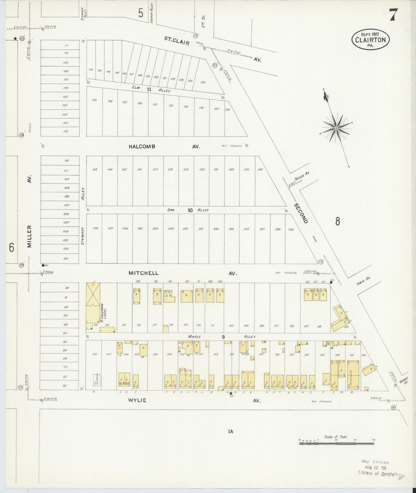 Sanborn Fire Insurance Map from Clairton, Allegheny County, Pennsylvania (1907), Sheet #0007 - Historic Sanborn Fire Insurance Map Print, vintage old map wall art, antique decor, genealogy gift, Pennsylvania Pennsylvania map