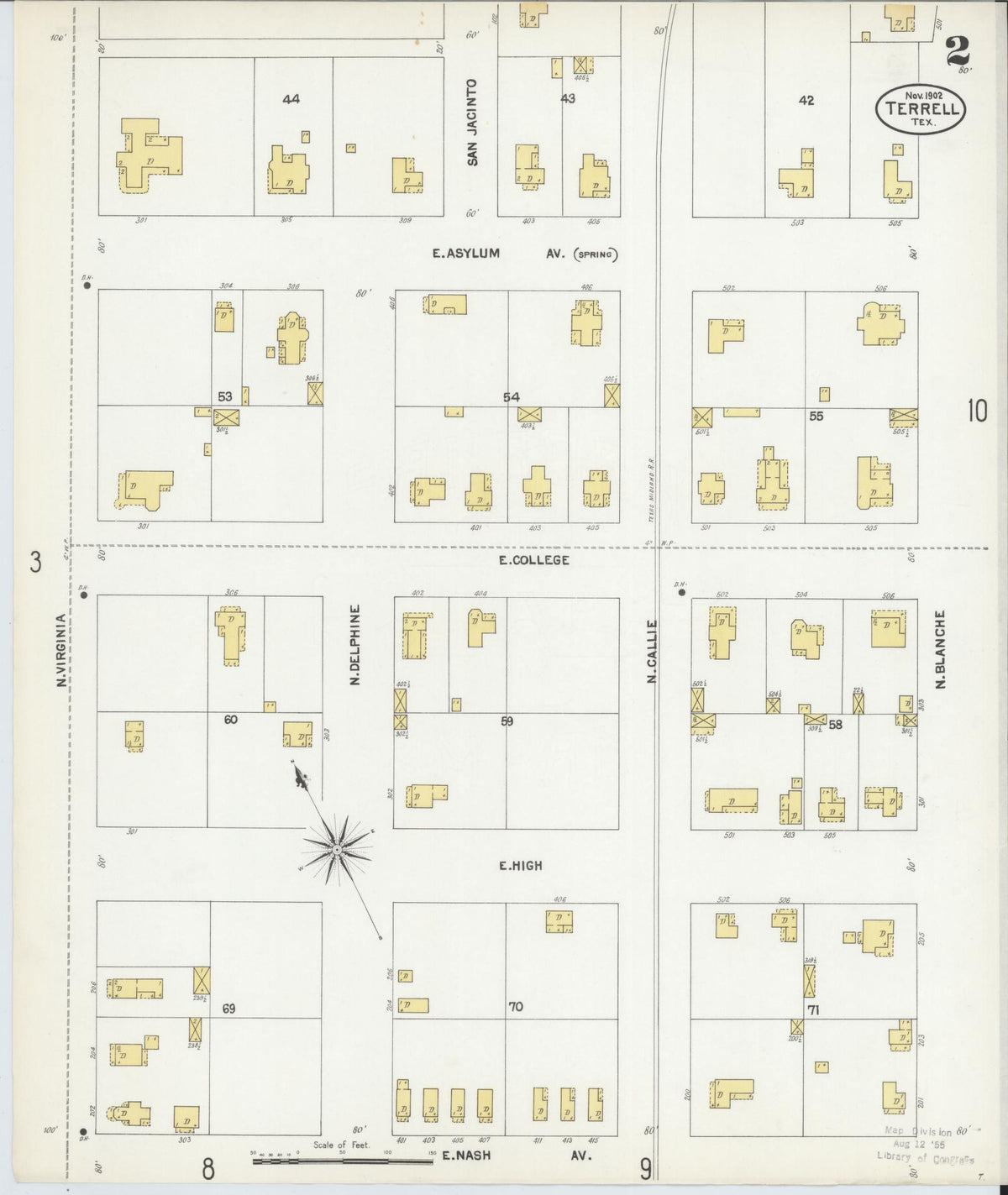 Sanborn Fire Insurance Map from Terrell, Kaufman County, Texas (1902), Sheet #0002 - Complete Map Set gallery image, historic Sanborn map, vintage wall art, Texas Texas