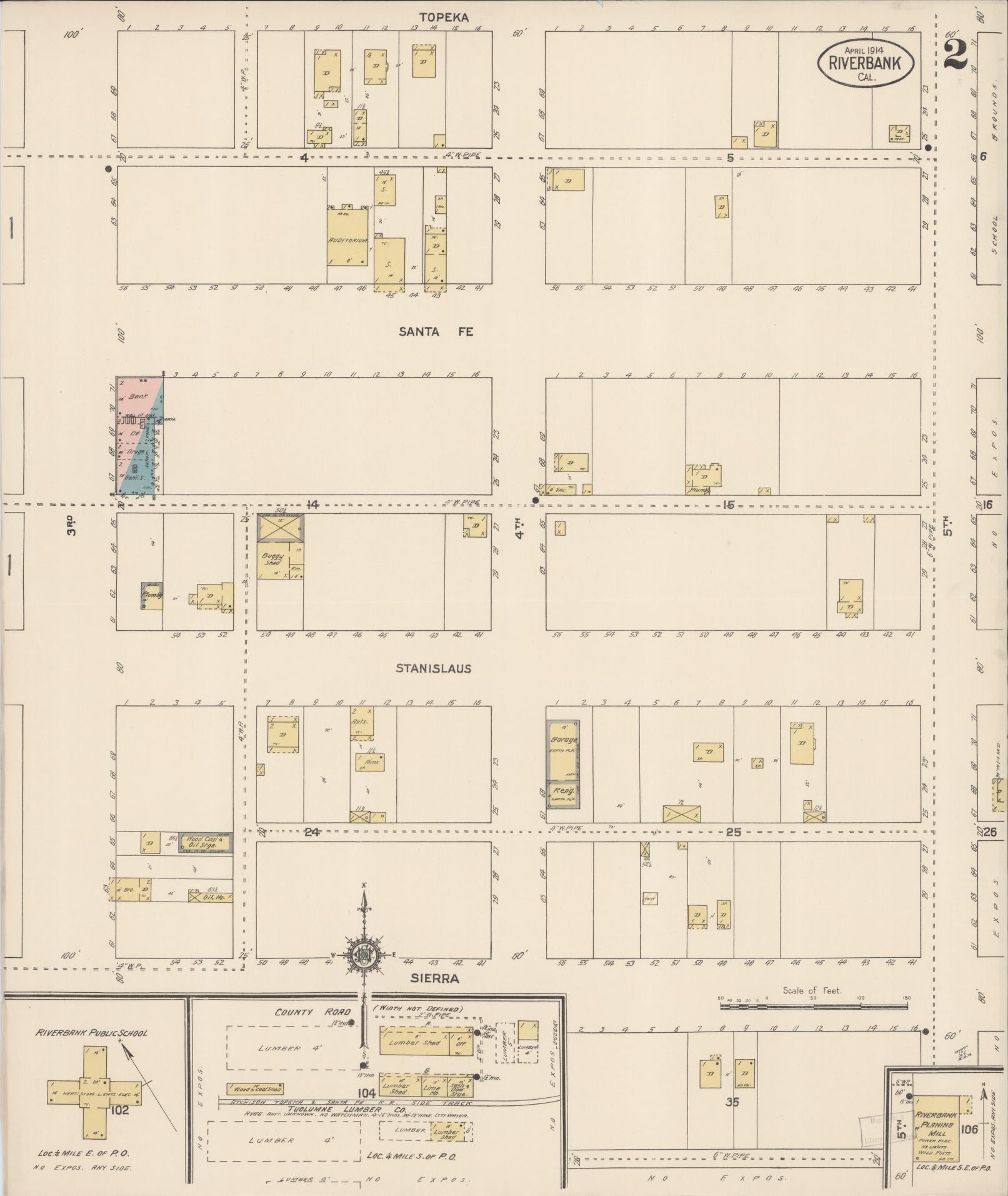 Sanborn Fire Insurance Map from Riverbank, Stanislaus County, California (1914), Sheet #0002 - Complete Map Set gallery image, historic Sanborn map, vintage wall art, California California