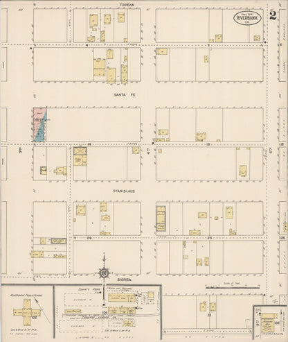 Sanborn Fire Insurance Map from Riverbank, Stanislaus County, California (1914), Sheet #0002 - Complete Map Set gallery image, historic Sanborn map, vintage wall art, California California