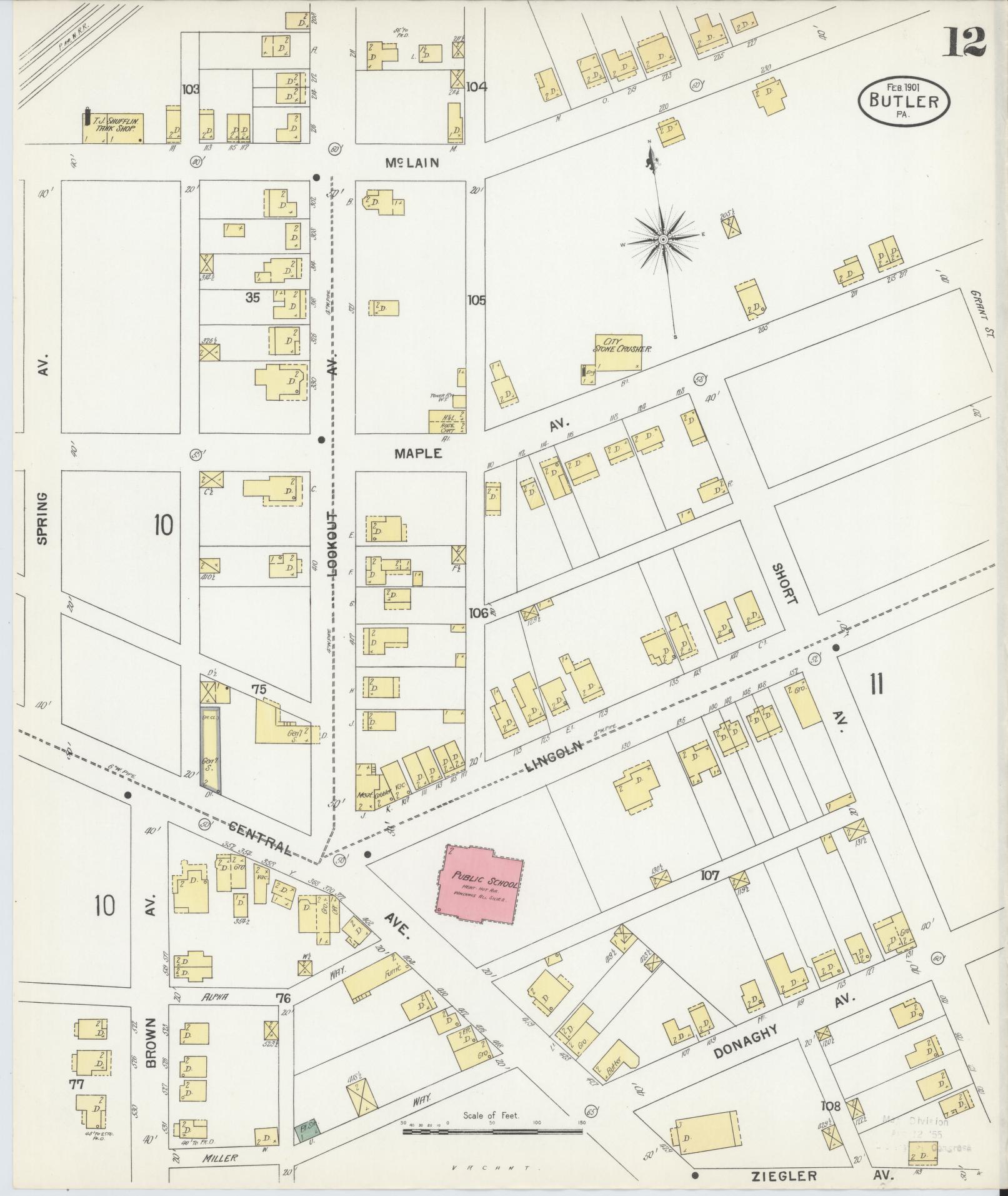 Sanborn Fire Insurance Map from Butler, Butler County, Pennsylvania (1901), Sheet #0012 - Historic Sanborn Fire Insurance Map Print, vintage old map wall art, antique decor, genealogy gift, Pennsylvania Pennsylvania map