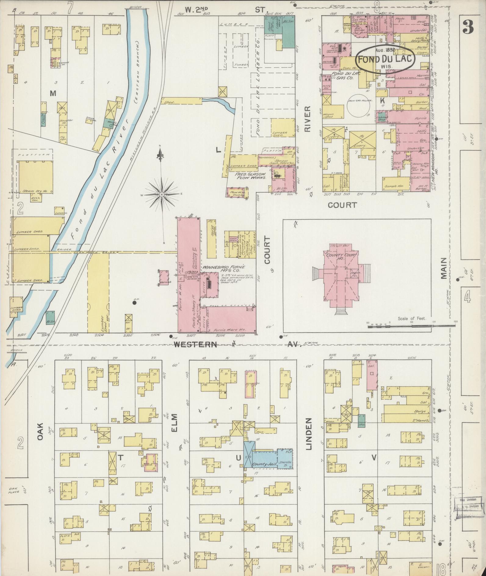 Sanborn Fire Insurance Map from Fond du Lac, Fond du Lac County, Wisconsin (1892), Sheet #0003 - Historic Sanborn Fire Insurance Map Print, vintage old map wall art, antique decor, genealogy gift, Wisconsin Wisconsin map