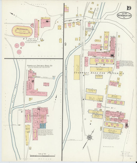 Sanborn Fire Insurance Map from New Brighton, Beaver County, Pennsylvania (1913), Sheet #0019 - Historic Sanborn Fire Insurance Map Print, vintage old map wall art, antique decor, genealogy gift, Pennsylvania Pennsylvania map
