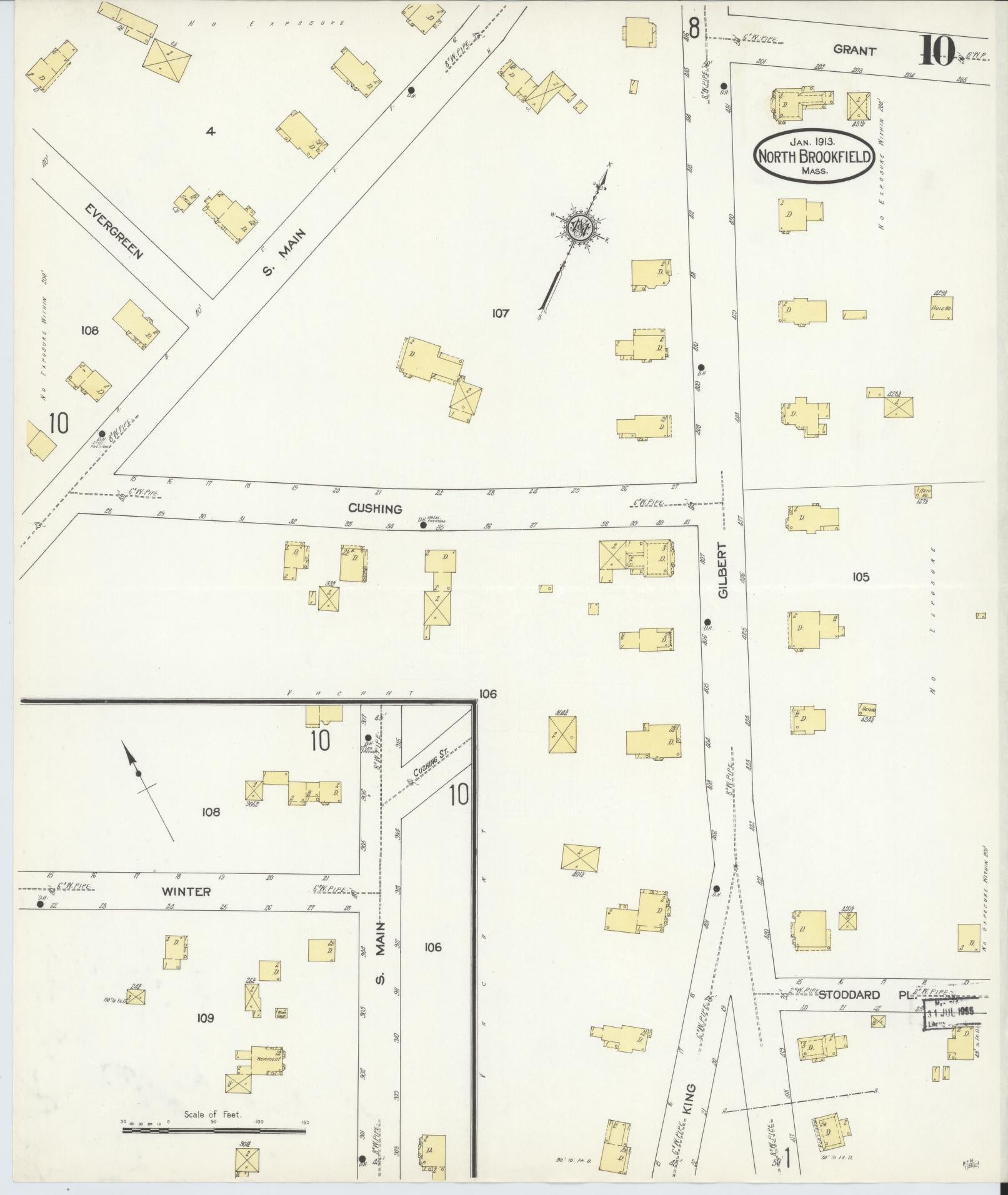 Sanborn Fire Insurance Map from North Brookfield, Worcester County, Massachusetts (1913), Sheet #0010 - Historic Sanborn Fire Insurance Map Print, vintage old map wall art, antique decor, genealogy gift, Massachusetts Massachusetts map