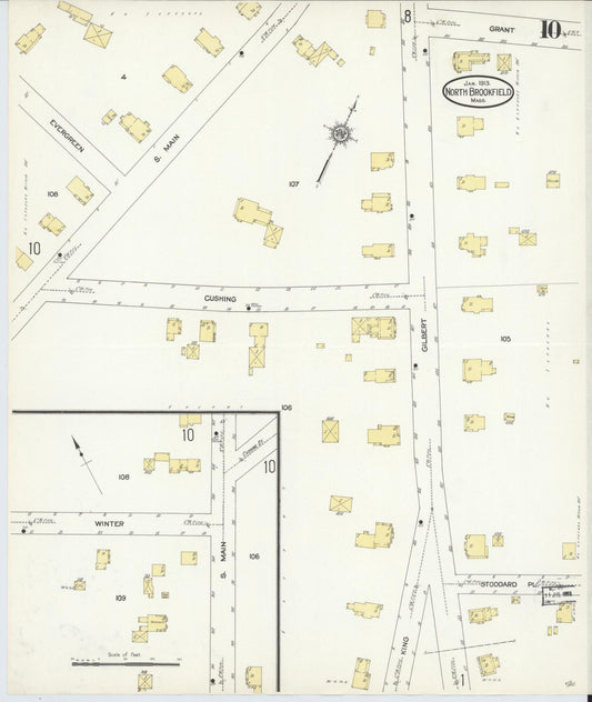 Sanborn Fire Insurance Map from North Brookfield, Worcester County, Massachusetts (1913), Sheet #0010 - Historic Sanborn Fire Insurance Map Print, vintage old map wall art, antique decor, genealogy gift, Massachusetts Massachusetts map