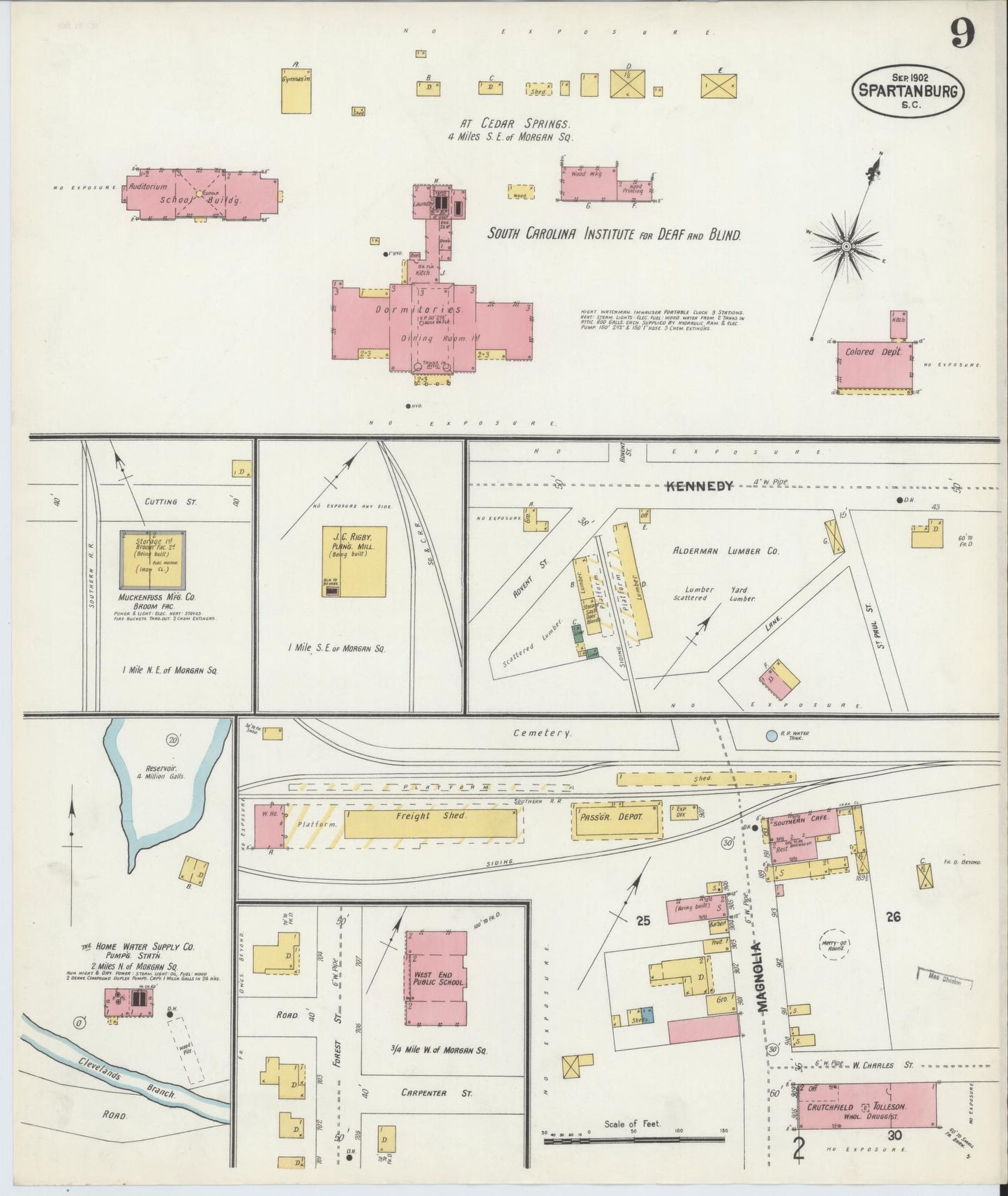 Sanborn Fire Insurance Map from Spartanburg, Spartanburg County, South Carolina (1902), Sheet #0009 - Complete Map Set gallery image, historic Sanborn map, vintage wall art, South Carolina South Carolina