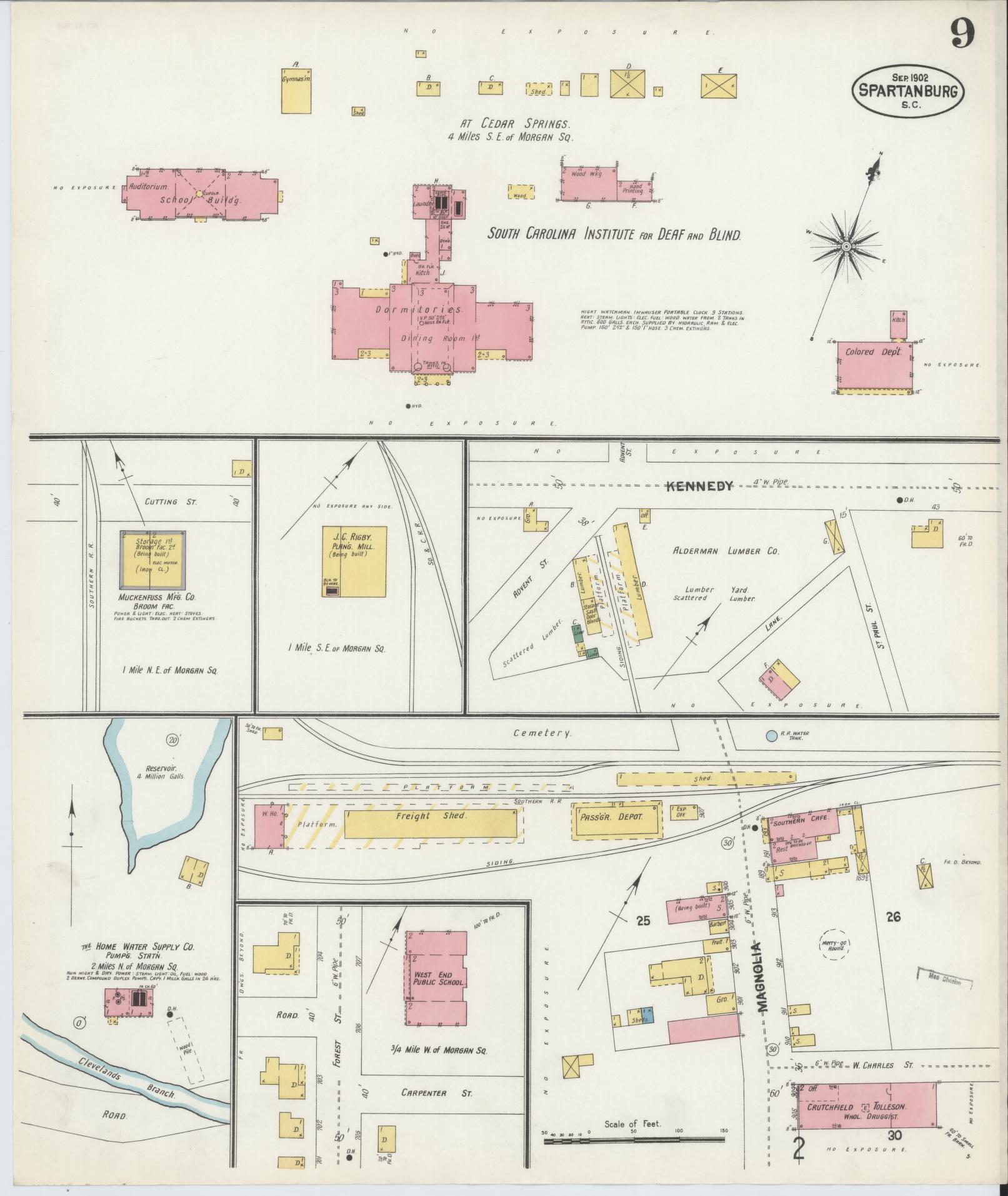 Sanborn Fire Insurance Map from Spartanburg, Spartanburg County, South Carolina (1902), Sheet #0009 - Complete Map Set gallery image, historic Sanborn map, vintage wall art, South Carolina South Carolina