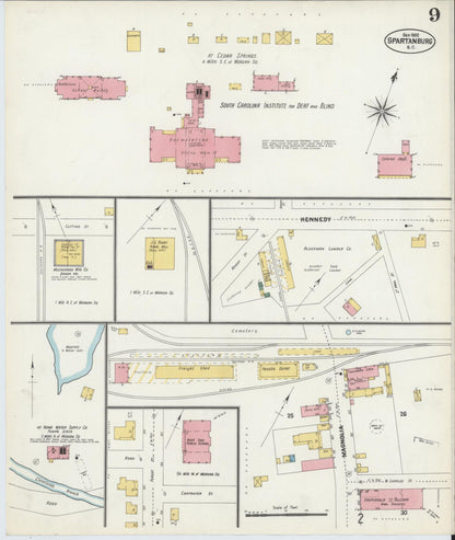 Sanborn Fire Insurance Map from Spartanburg, Spartanburg County, South Carolina (1902), Sheet #0009 - Complete Map Set gallery image, historic Sanborn map, vintage wall art, South Carolina South Carolina