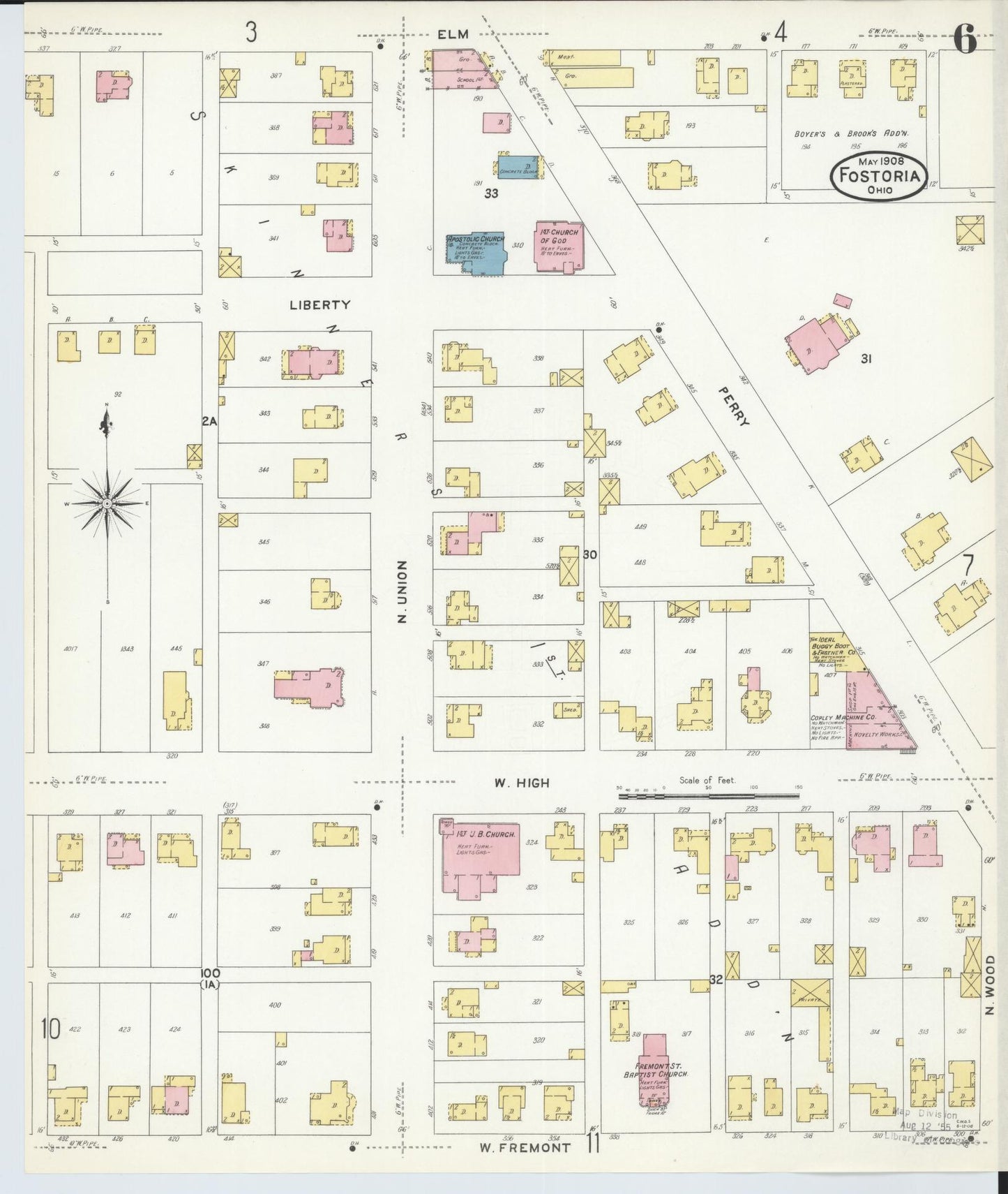 Sanborn Fire Insurance Map from Fostoria, Seneca, Hancock, And Wood Counties, Ohio (1908), Sheet #0006 - Historic Sanborn Fire Insurance Map Print, vintage old map wall art, antique decor, genealogy gift, Ohio Ohio map