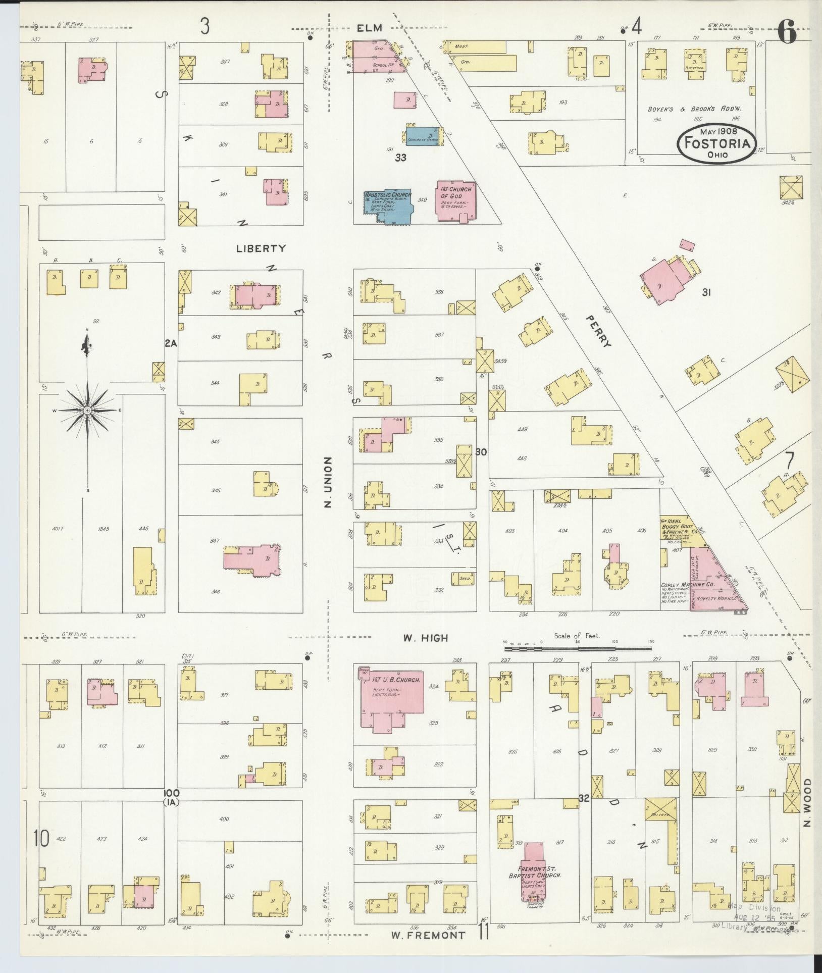 Sanborn Fire Insurance Map from Fostoria, Seneca, Hancock, And Wood Counties, Ohio (1908), Sheet #0006 - Historic Sanborn Fire Insurance Map Print, vintage old map wall art, antique decor, genealogy gift, Ohio Ohio map