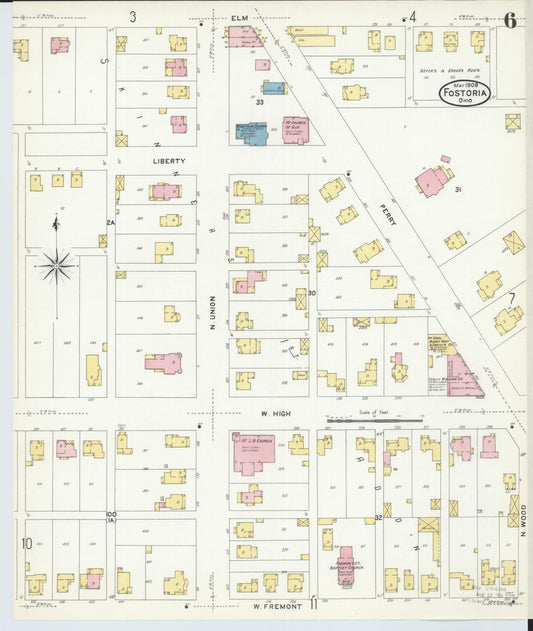 Sanborn Fire Insurance Map from Fostoria, Seneca, Hancock, And Wood Counties, Ohio (1908), Sheet #0006 - Historic Sanborn Fire Insurance Map Print, vintage old map wall art, antique decor, genealogy gift, Ohio Ohio map