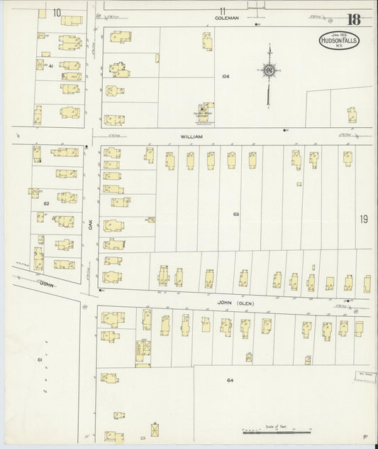 Sanborn Fire Insurance Map from Hudson Falls, Washington County, New York (1913), Sheet #0018 - Historic Sanborn Fire Insurance Map Print, vintage old map wall art, antique decor, genealogy gift, New York New York map