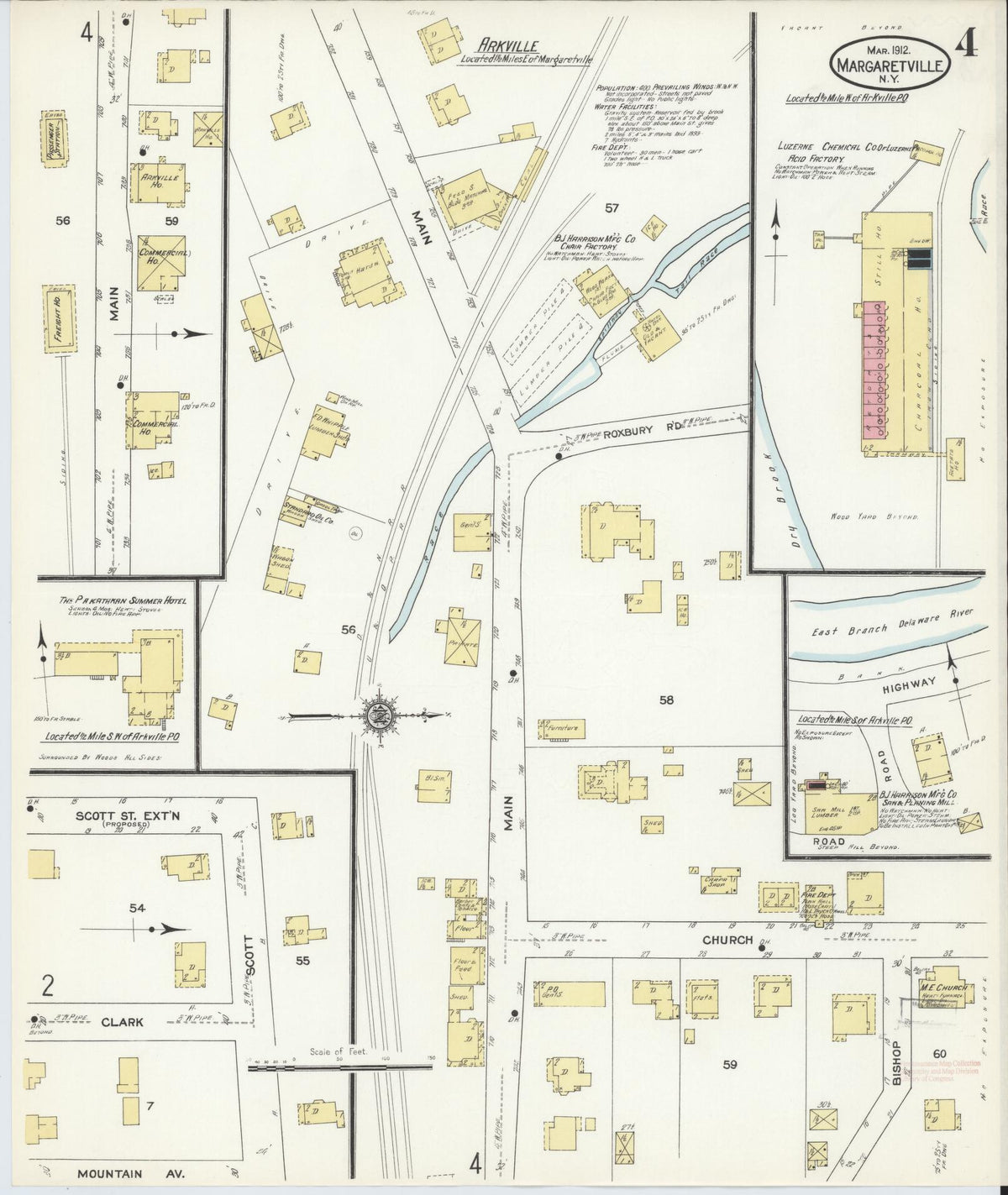 Sanborn Fire Insurance Map from Margaretville, Delaware County, New York (1912), Sheet #0004 - Historic Sanborn Fire Insurance Map Print, vintage old map wall art, antique decor, genealogy gift, Margaretville Delaware map