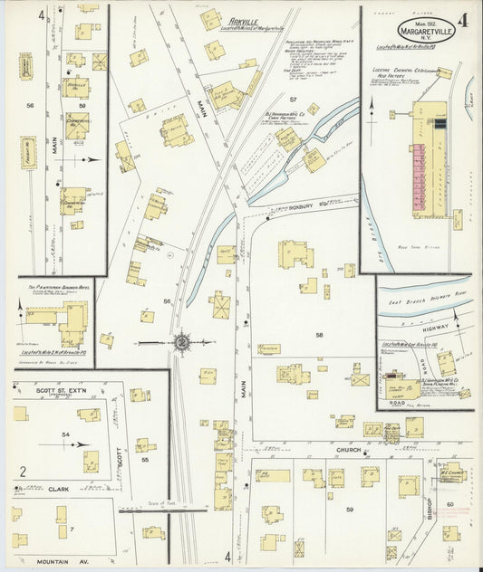 Sanborn Fire Insurance Map from Margaretville, Delaware County, New York (1912), Sheet #0004 - Historic Sanborn Fire Insurance Map Print, vintage old map wall art, antique decor, genealogy gift, Margaretville Delaware map