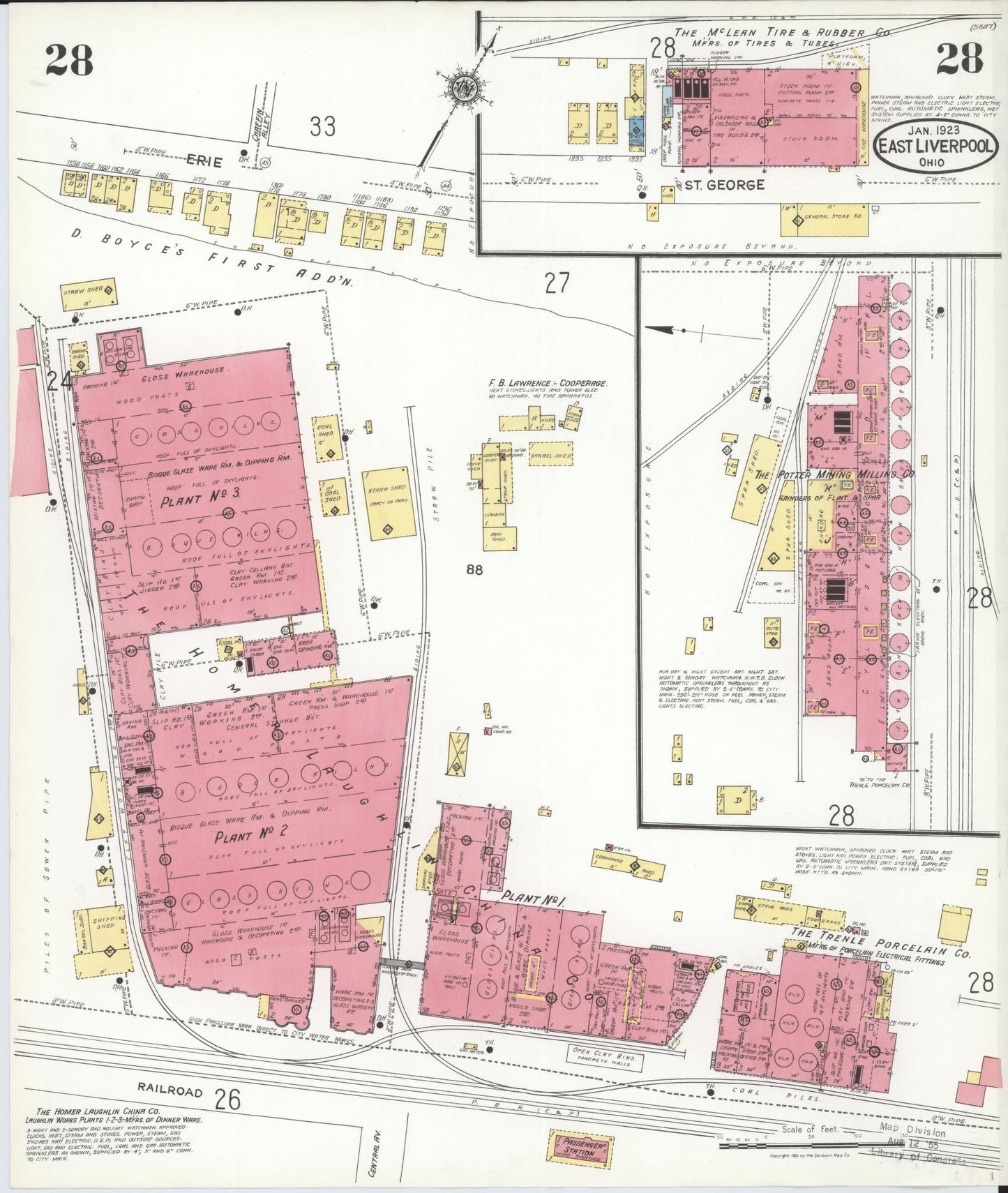 Sanborn Fire Insurance Map from East Liverpool, Columbiana County, Ohio (1923), Sheet #0028 - Historic Sanborn Fire Insurance Map Print, vintage old map wall art, antique decor, genealogy gift, Ohio Ohio map