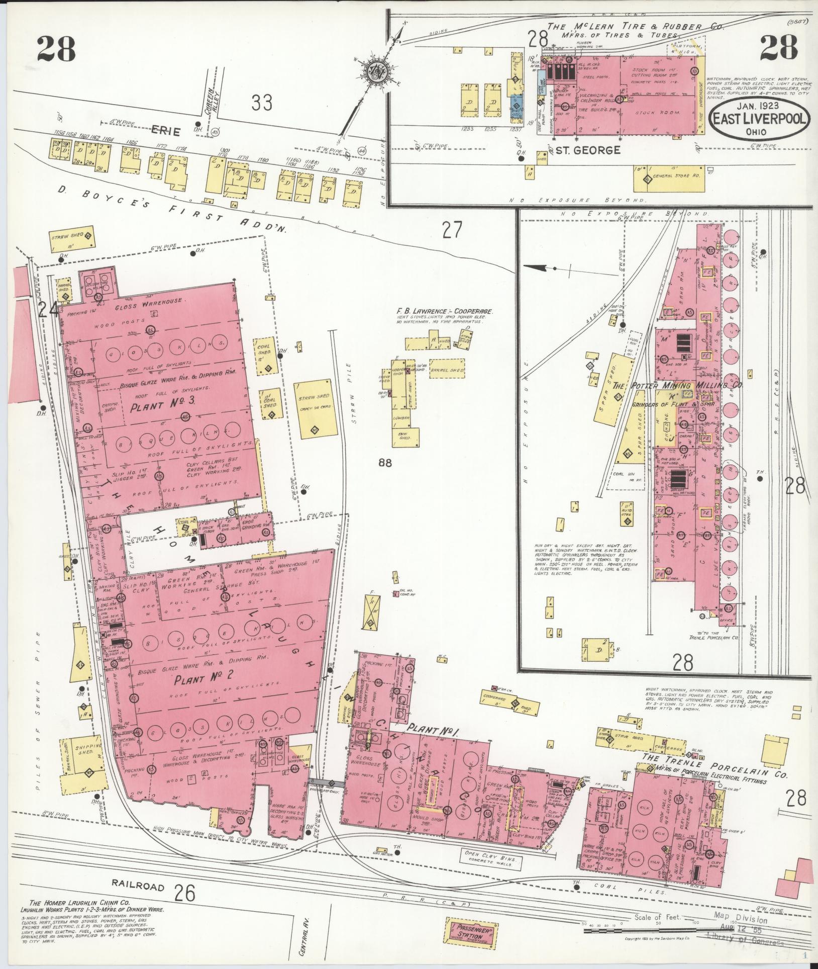 Sanborn Fire Insurance Map from East Liverpool, Columbiana County, Ohio (1923), Sheet #0028 - Historic Sanborn Fire Insurance Map Print, vintage old map wall art, antique decor, genealogy gift, Ohio Ohio map