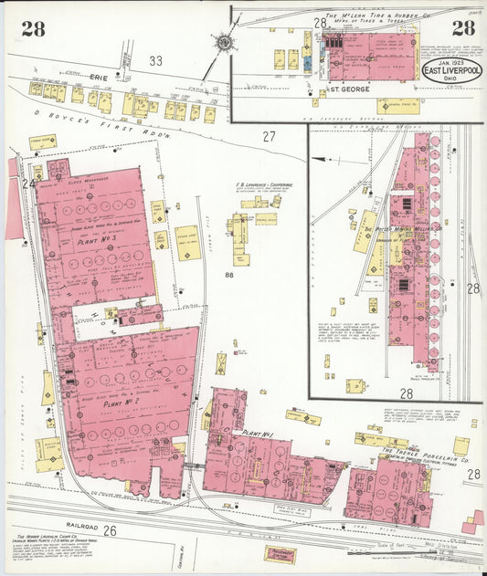 Sanborn Fire Insurance Map from East Liverpool, Columbiana County, Ohio (1923), Sheet #0028 - Historic Sanborn Fire Insurance Map Print, vintage old map wall art, antique decor, genealogy gift, Ohio Ohio map
