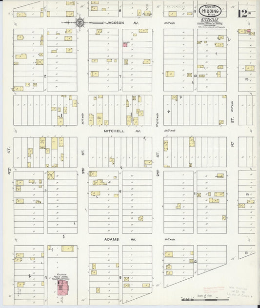 Sanborn Fire Insurance Map from Hibbing, Saint Louis County, Minnesota (1913), Sheet #0012 - Historic Sanborn Fire Insurance Map Print, vintage old map wall art, antique decor, genealogy gift, Minnesota Minnesota map