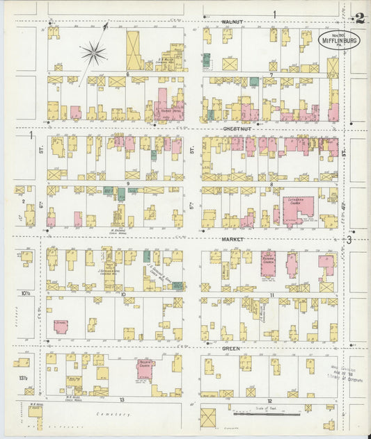 Sanborn Fire Insurance Map from Mifflinburg, Union County, Pennsylvania (1901), Sheet #0002 - Historic Sanborn Fire Insurance Map Print, vintage old map wall art, antique decor, genealogy gift, Pennsylvania Pennsylvania map