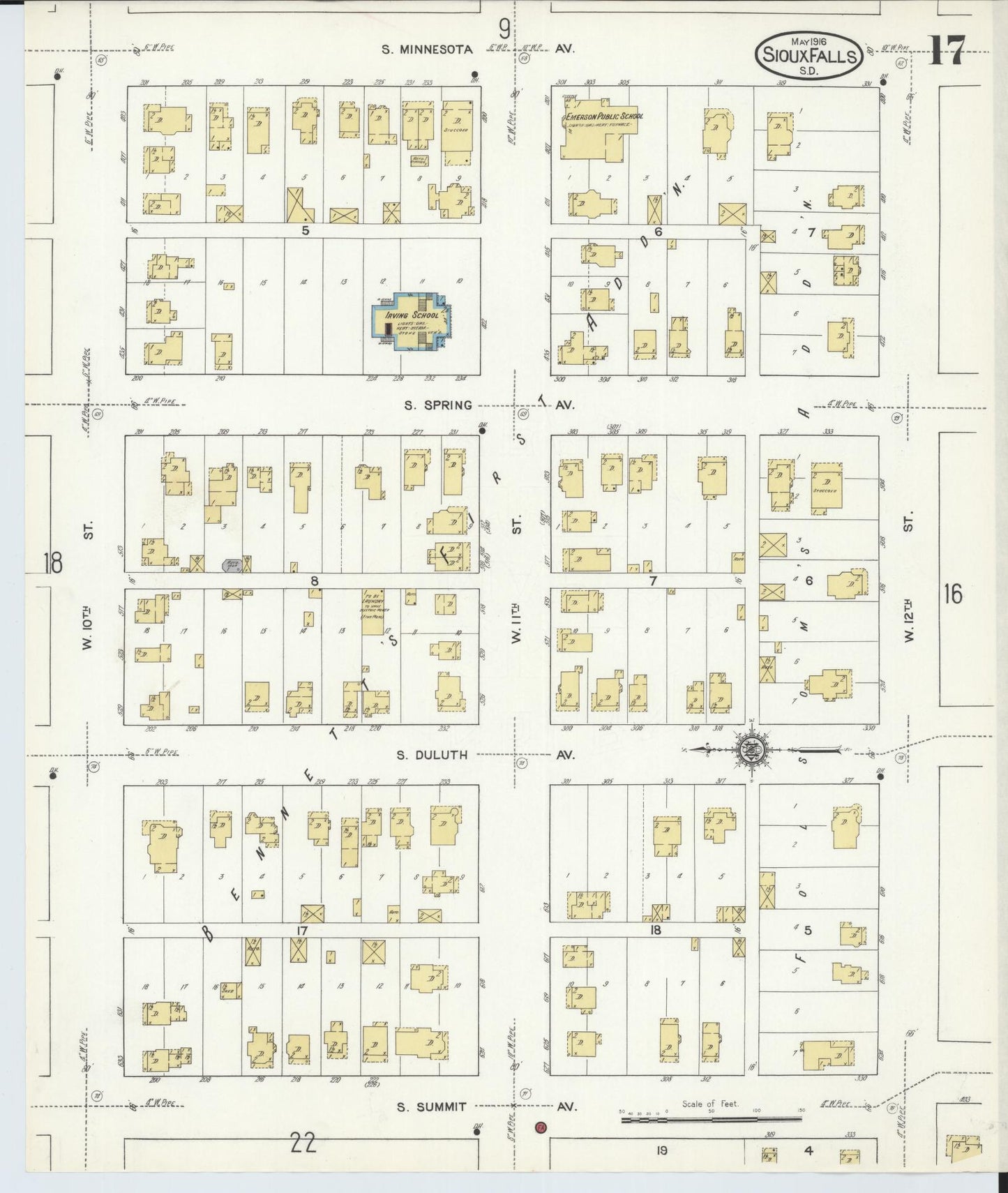 Sanborn Fire Insurance Map from Sioux Falls, Minnehaha County, South Dakota (1916), Sheet #0017 - Complete Map Set gallery image, historic Sanborn map, vintage wall art, South Dakota South Dakota