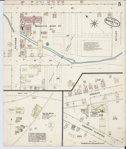 Sanborn Fire Insurance Map from Marietta, Washington County, Ohio (1884), Sheet #0005 - Historic Sanborn Fire Insurance Map Print, vintage old map wall art, antique decor, genealogy gift, Ohio Ohio map