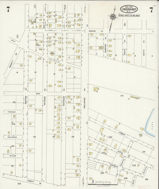Sanborn Fire Insurance Map from Lindenhurst, Suffolk County, New York (1925), Sheet #0007 - Historic Sanborn Fire Insurance Map Print, vintage old map wall art, antique decor, genealogy gift, New York New York map