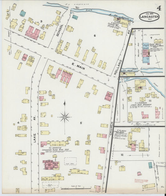Sanborn Fire Insurance Map from Lancaster, Erie County, New York (1892), Sheet #0004 - Historic Sanborn Fire Insurance Map Print, vintage old map wall art, antique decor, genealogy gift, New York New York map