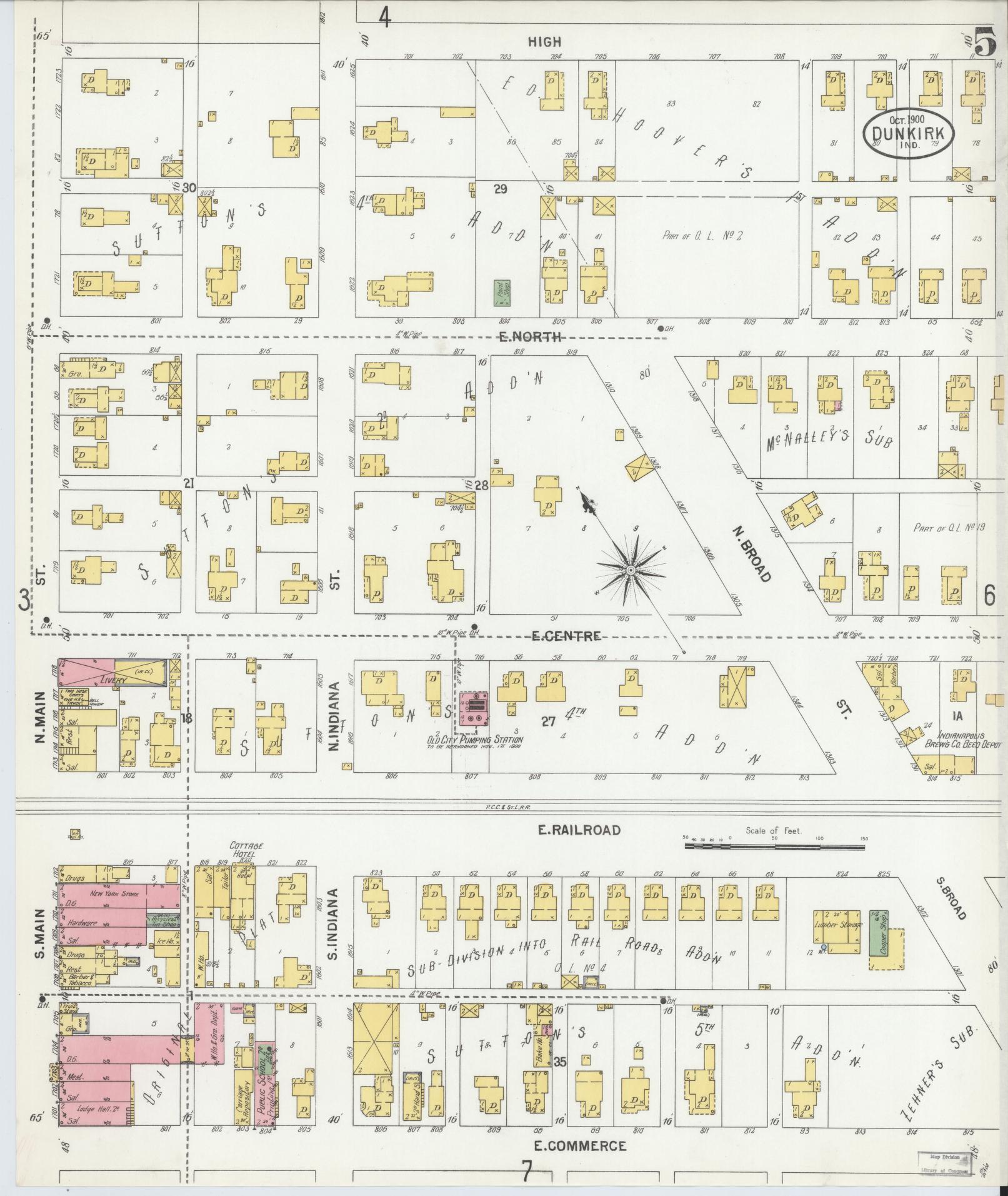 Sanborn Fire Insurance Map from Dunkirk, Jay And Blackford Counties, Indiana (1900), Sheet #0005 - Complete Map Set gallery image, historic Sanborn map, vintage wall art, Indiana Indiana